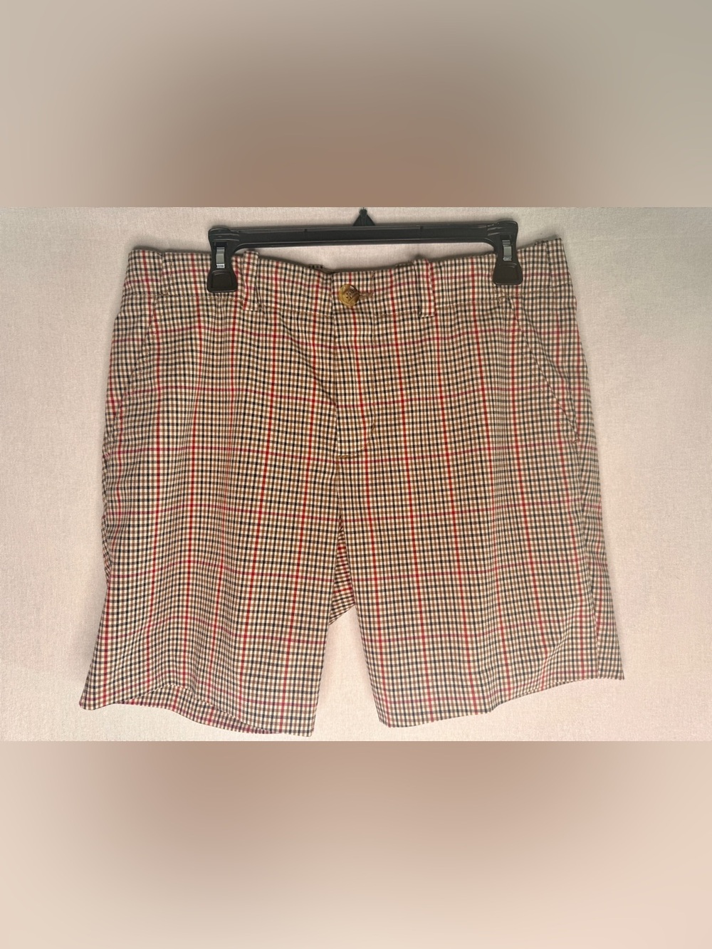 Vintage Mr Turk Men's Red and Black Micro-Check Flat Front Shorts